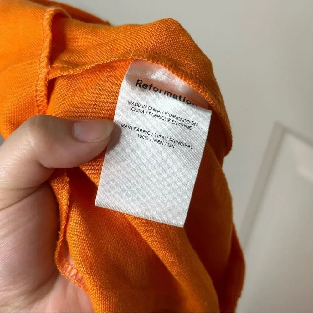 Reformation Citrus Orange 100% Linen Isabel 2 Piece Outfit Sz 4 Coastal Cruise